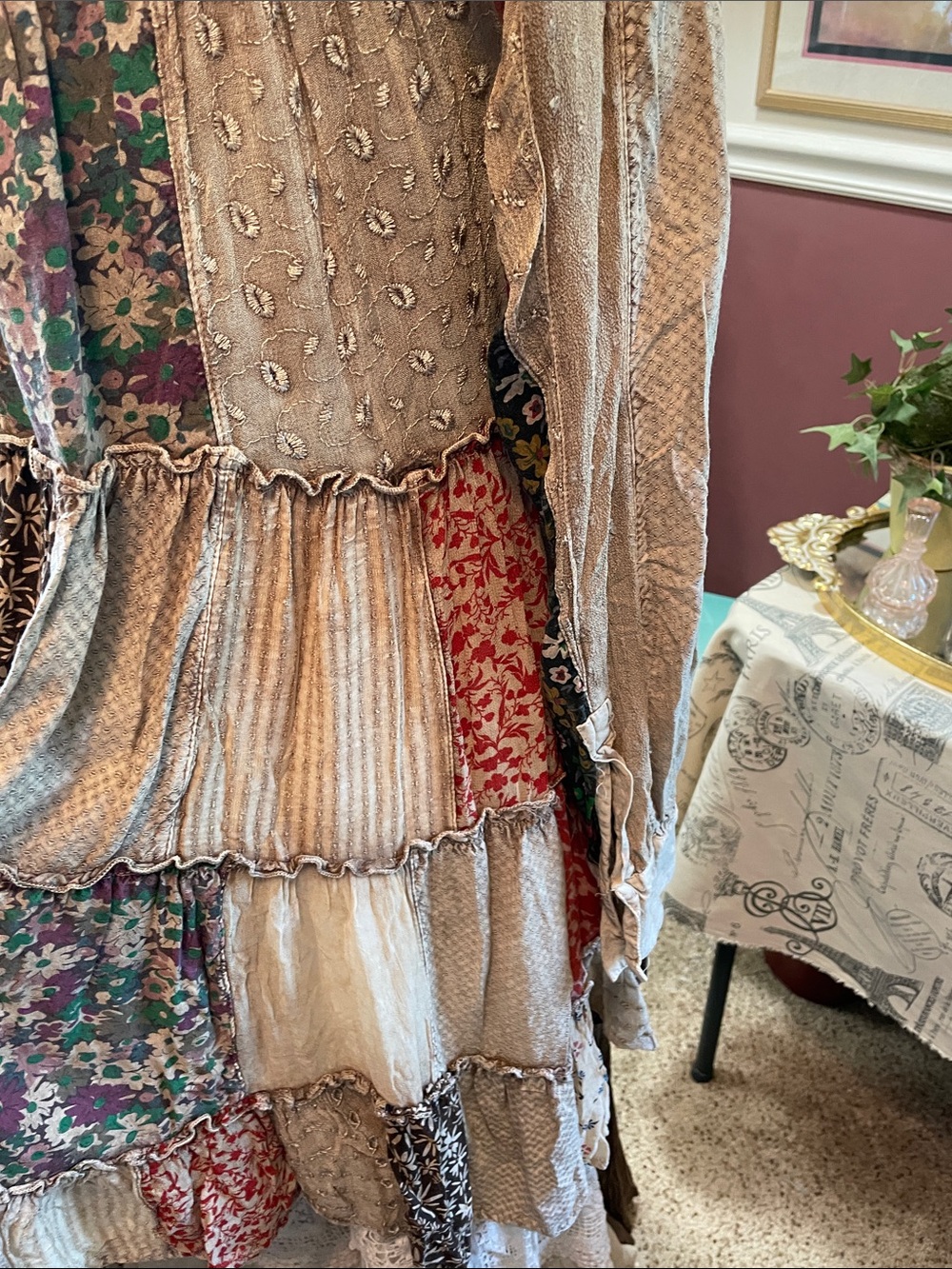 Boho Patchwork Duster Jacket in Beige and Floral Mix Young Threads - Picture 13 of 16